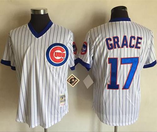 Mitchell And Ness Cubs #17 Mark Grace White(Blue Strip) Throwback Stitched Jersey