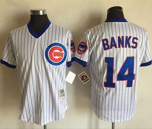 Mitchell And Ness Cubs #14 Ernie Banks White(Blue Strip) Throwback Stitched Jersey