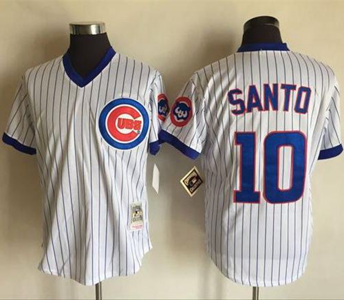 Mitchell And Ness Cubs #10 Ron Santo White(Blue Strip) Throwback Stitched Jersey