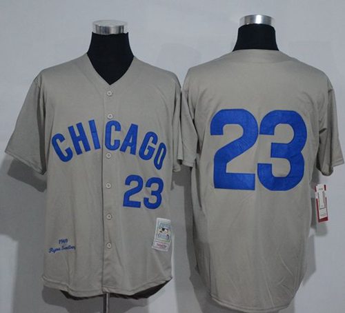 Mitchell And Ness 1969 Cubs #23 Ryne Sandberg Grey Throwback Stitched Jersey