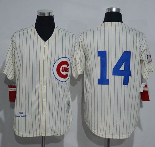 Mitchell And Ness 1969 Cubs #14 Ernie Banks Cream Strip Throwback Stitched Jersey