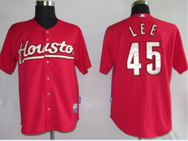 Mitchell And Ness Astros #45 Carlos Lee Red Stitched Throwback Jersey