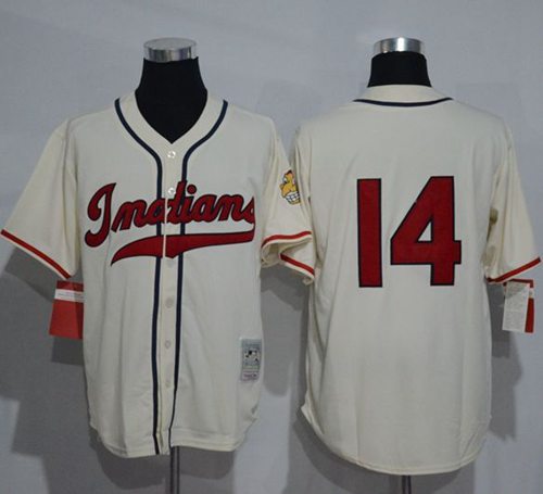 Mitchell And Ness 1948 Indians #14 Larry Doby Cream Throwback Stitched Jersey