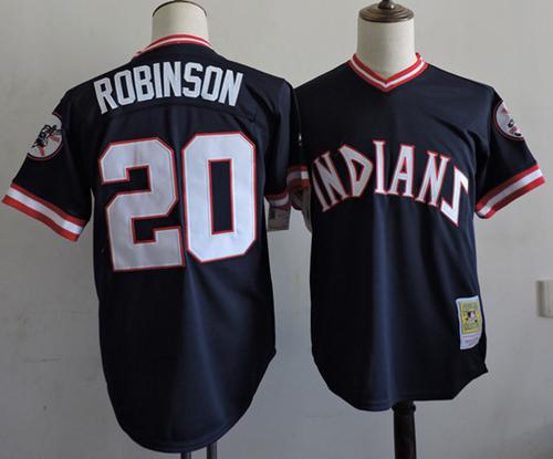 Mitchell And Ness Indians #20 Eddie Robinson Navy Blue Throwback Stitched Jersey