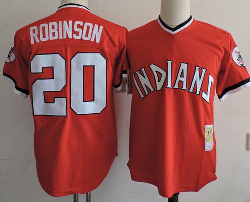 Mitchell And Ness Indians #20 Eddie Robinson Red Throwback Stitched Jersey