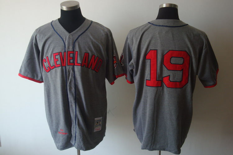 Mitchell And Ness Indians #19 Bob Feller Grey Stitched Throwback Jersey