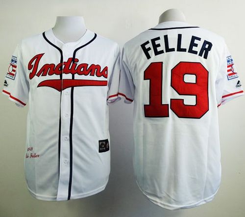 Mitchell And Ness 1948 Indians #19 Bob Feller White Stitched Jersey