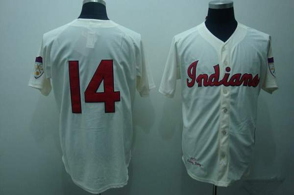 Mitchell And Ness Indians #14 Larry Doby Stitched Cream Throwback Jersey