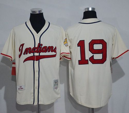 Mitchell And Ness 1948 Indians #19 Bob Feller Cream Stitched Throwback Jersey