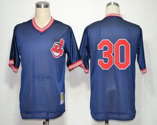 Mitchell And Ness Indians #30 Joe Carter Blue Throwback Stitched Jersey