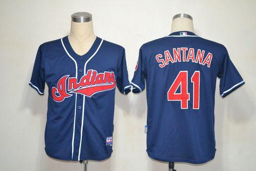 Mitchell And Ness Indians #41 Carlos Santana Blue Stitched Throwback Jersey