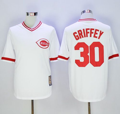 Mitchell And Ness Reds #30 Ken Griffey White Throwback Stitched Jersey