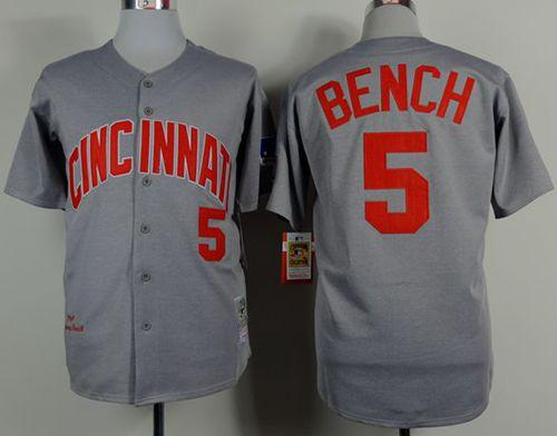 Mitchell And Ness 1969 Reds #5 Johnny Bench Grey Throwback Stitched Jersey