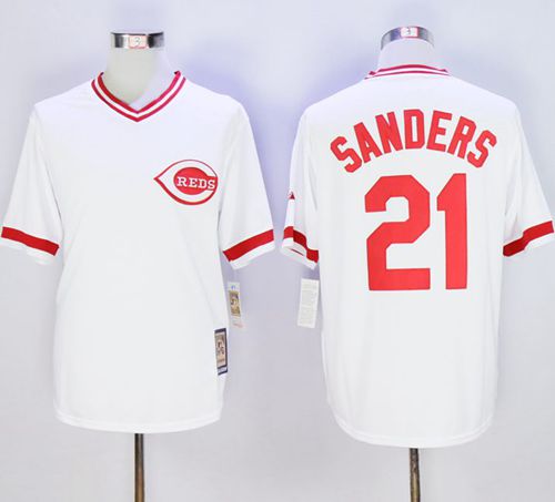Mitchell And Ness Reds #21 Reggie Sanders White Throwback Stitched Jersey