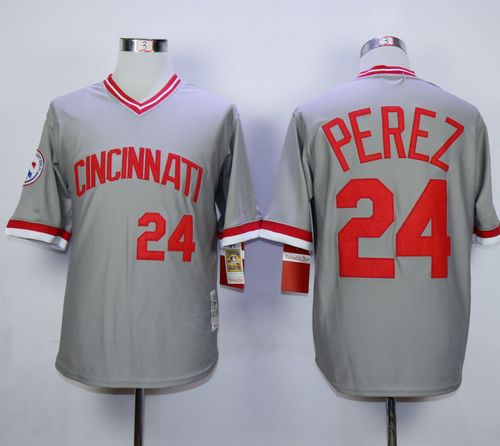 Mitchell And Ness Reds #24 Tony Perez Stitched Grey Throwback Jersey