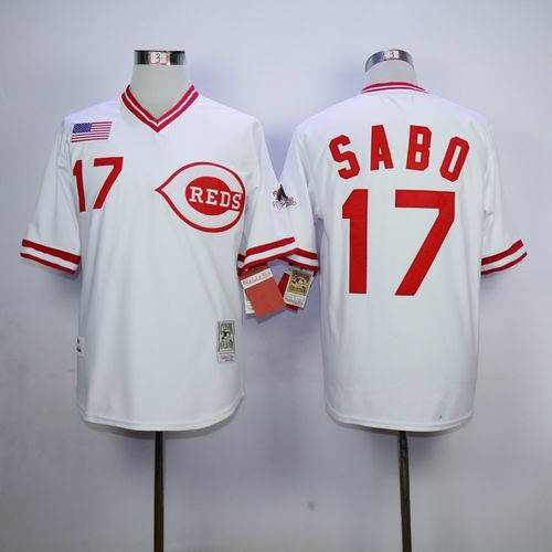 Mitchell And Ness 1990 Reds #17 Chris Sabo White Throwback Stitched Jersey