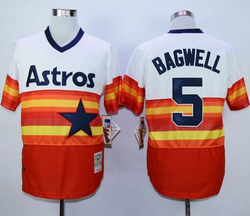 Mitchell And Ness 1980 Astros #5 Jeff Bagwell White Orange Throwback Stitched Jersey