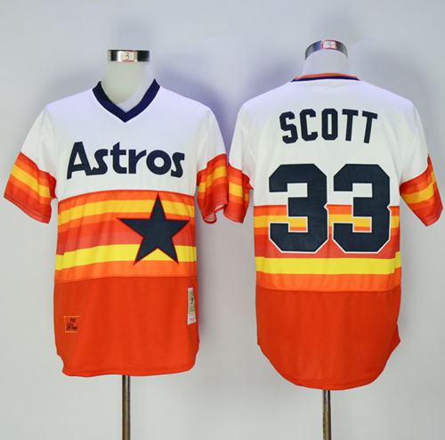 Mitchell And Ness 1980 Astros #33 Mike Scott White Orange Throwback Stitched Jersey