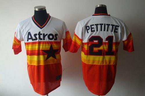 Mitchell And Ness Astros #21 Andy Pettitte White Orange Stitched Throwback Jersey