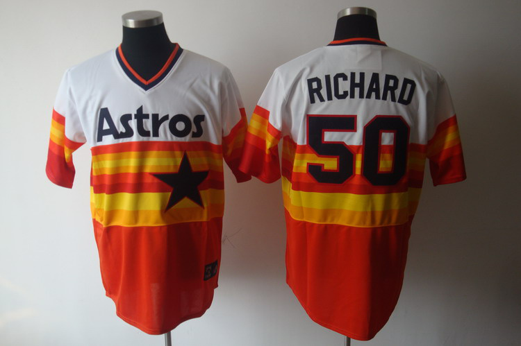 Mitchell And Ness Astros #50 J.R. Richard White Orange Stitched Throwback Jersey