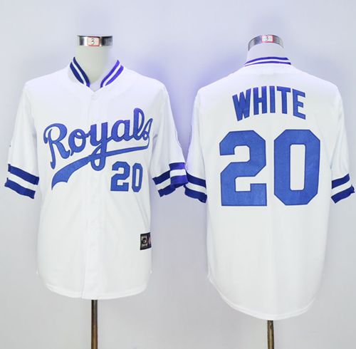 Mitchell And Ness Royals #20 Frank White White Throwback Stitched Jersey