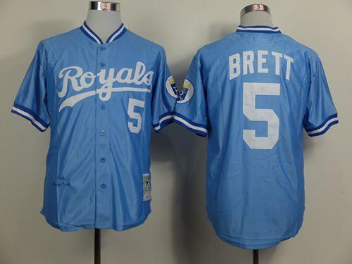 Mitchell And Ness Royals #5 George Brett Light Blue Throwback Stitched Jersey