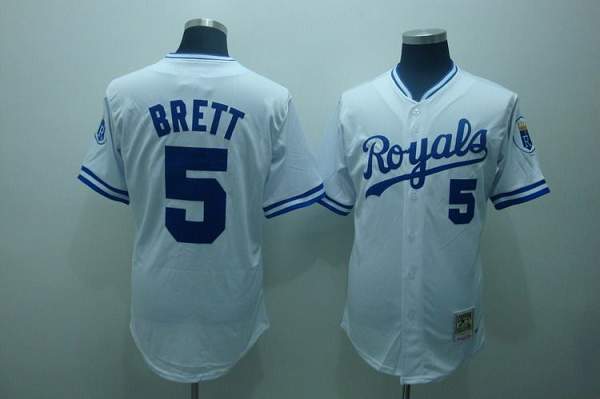 Mitchell And Ness Royals #5 George Brett Stitched White Throwback Jersey
