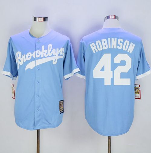 Mitchell And Ness Dodgers #42 Jackie Robinson Light Blue Throwback Stitched Jersey