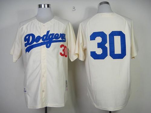 Mitchell And Ness 1955 Dodgers #30 Maury Wills Cream Throwback Stitched Jersey