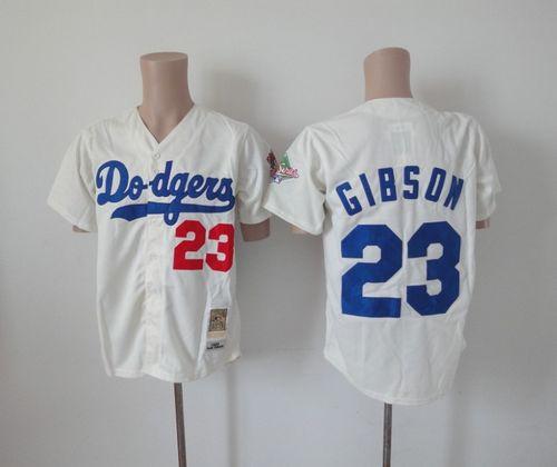 Mitchell And Ness Dodgers #23 Kirk Gibson Cream Throwback Stitched Jersey