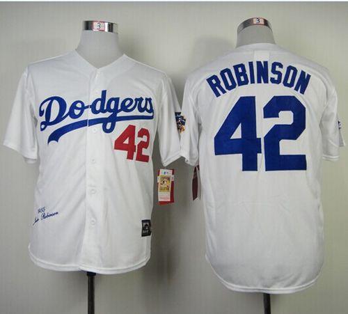 Mitchell And Ness 1955 Dodgers #42 Jackie Robinson White Throwback Stitched Jersey
