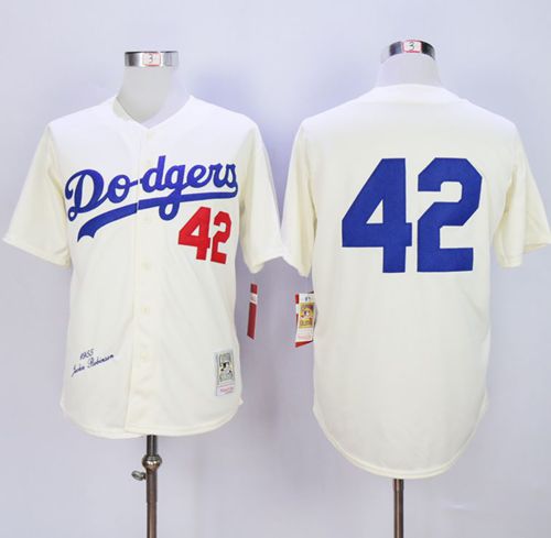 Mitchell And Ness Dodgers #42 Jackie Robinson Cream Throwback Jersey