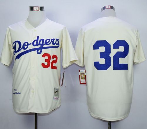 Mitchell And Ness Dodgers #32 Sandy Koufax Cream Throwback Jersey