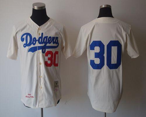 Mitchell And Ness 1962 Dodgers #30 Maury Wills Cream Stitched Throwback Jersey