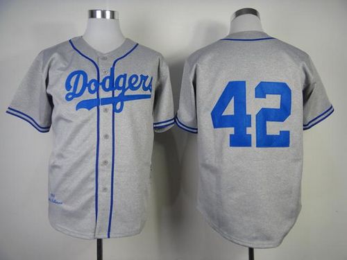 Mitchell And Ness 1955 Dodgers #42 Jackie Robinson Grey Throwback Stitched Jersey