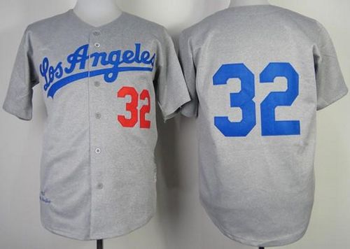 Mitchell And Ness 1963 Dodgers #32 Sandy Koufax Grey Throwback Stitched Jersey