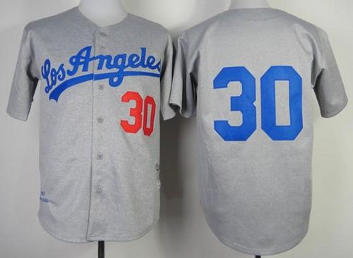 Mitchell And Ness 1963 Dodgers #30 Maury Wills Grey Throwback Stitched Jersey