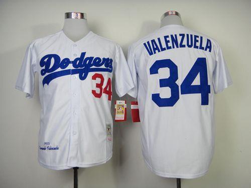 Mitchell And Ness 1955 Dodgers #34 Fernando Valenzuela White Throwback Stitched Jersey