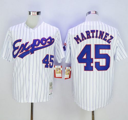 Mitchell And Ness 1982 Expos #45 Pedro Martinez White(Black Strip) Throwback Stitched Jersey