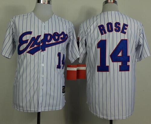 Mitchell And Ness 1982 Expos #14 Pete Rose White(Black Strip) Throwback Stitched Jersey