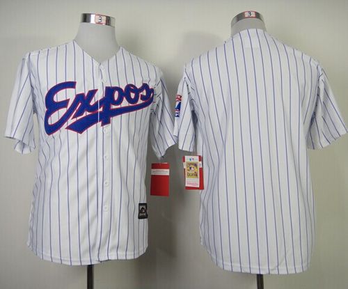 Mitchell And Ness Expos Blank White(Blue Strip) Throwback Stitched Jersey