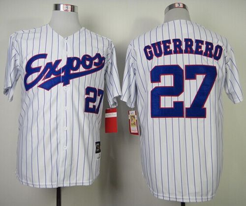 Mitchell And Ness 2000 Expos #27 Vladimir Guerrero White Blue Strip Stitched Throwback Jersey