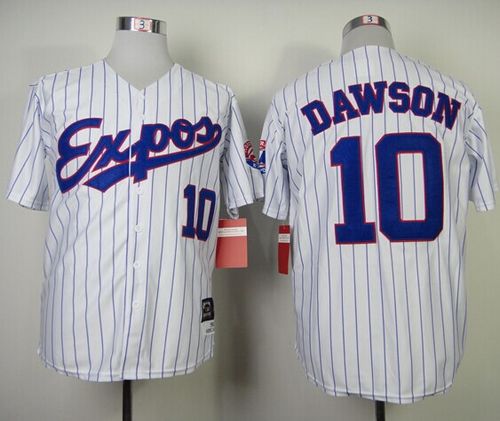 Mitchell And Ness 1982 Expos #10 Andre Dawson White Blue Strip Throwback Stitched Jersey
