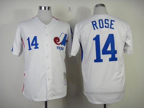 Mitchell And Ness Expos #14 Pete Rose White Throwback Stitched Jersey