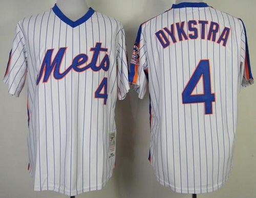 Mitchell And Ness Mets #4 Len Dykstra White Blue Strip Stitched Jersey