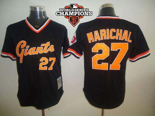 Mitchell And Ness Giants #27 Juan Marichal Black Throwback W 2012 World Series Champion Patch Stitched Jersey