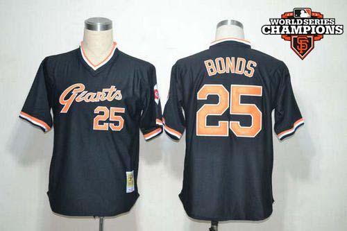 Mitchell And Ness Giants #25 Barry Bonds Black Throwback W 2012 World Series Champion Patch Stitched Jersey