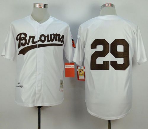 Mitchell And Ness 1953 Browns #29 Satchel Paige White Throwback Stitched Jersey