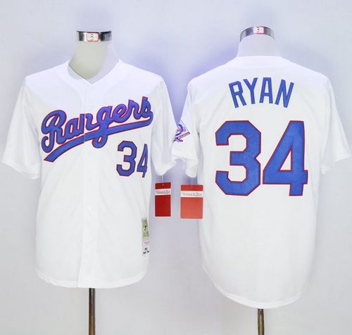 Mitchell And Ness Rangers #34 Nolan Ryan Stitched White Throwback Jersey