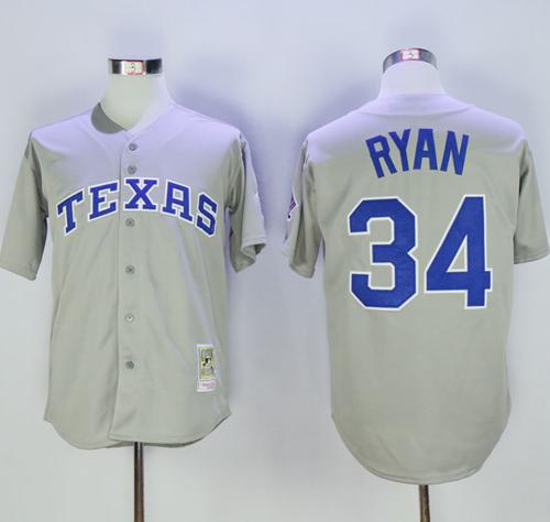 Mitchell And Ness Rangers #34 Nolan Ryan Stitched Grey Throwback Jersey